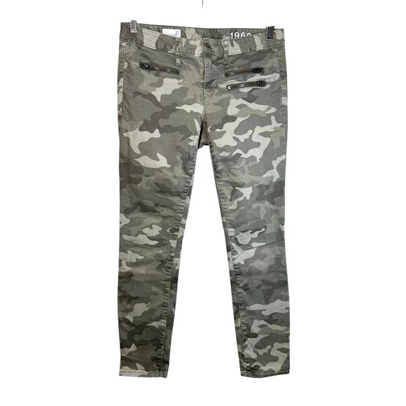 Gap 1969 Womens Camouflage Low Rise Always Skinny Zipper Pocket Jeans 27 Grunge - Picture 1 of 12